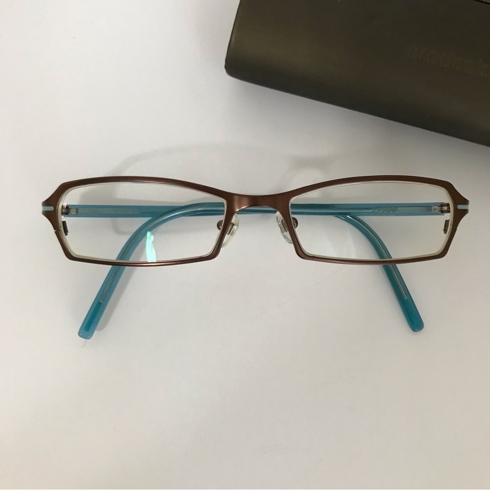 Vintage Prodesign Denmark 1167 Eyeglass Frames 49-16 Blue Copper Y2K Case Cloth